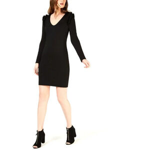 Trina Turk Eleanora Ruffle Sheath Dress Size 4 Black Long Sleeve Work Career